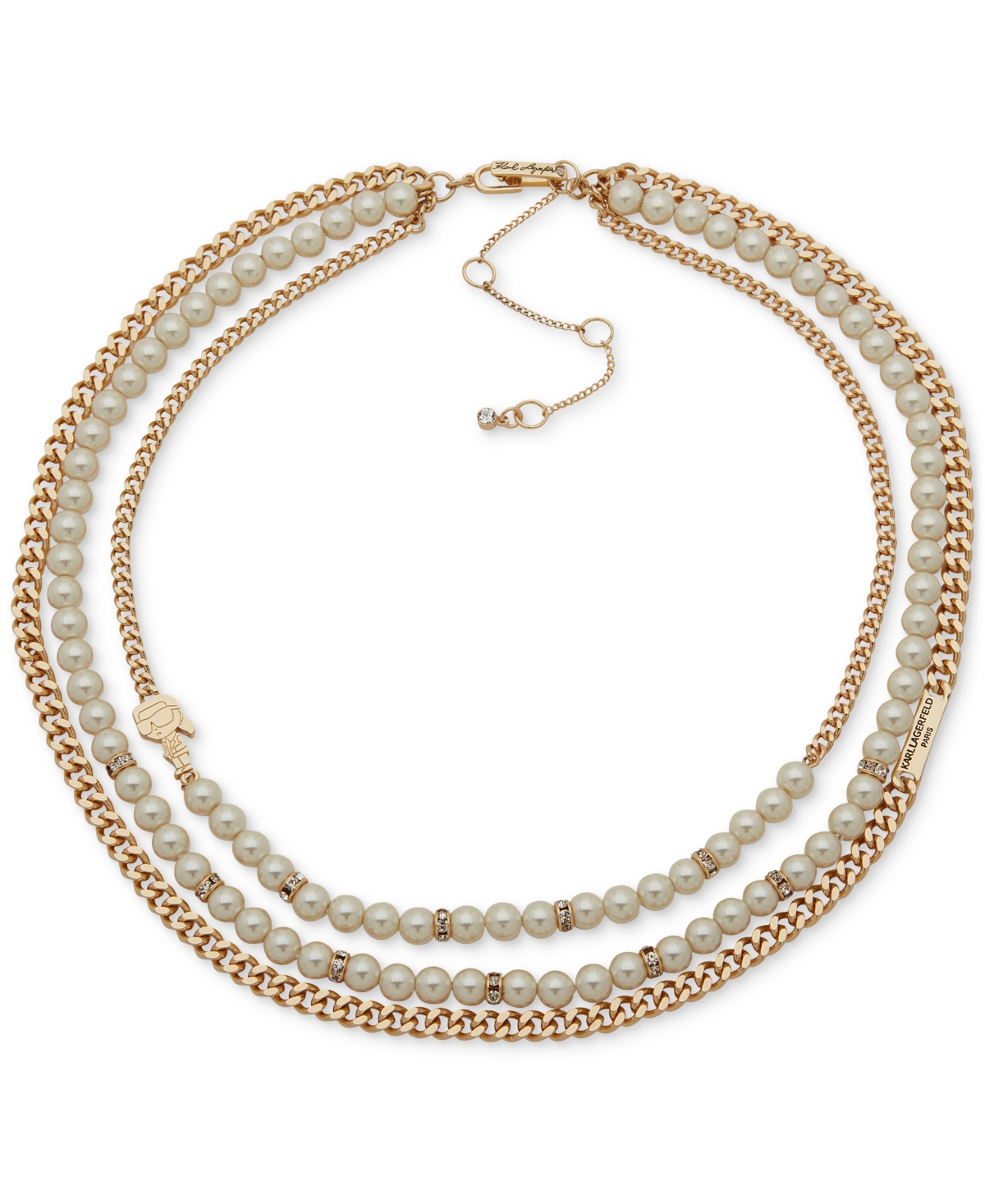 Gold-Tone Pave & Imitation Pearl Layered Collar Necklace, 16" + 3" extender - Peal