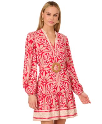 by Adrianna Papell Women's Belted Split-Neck Dress