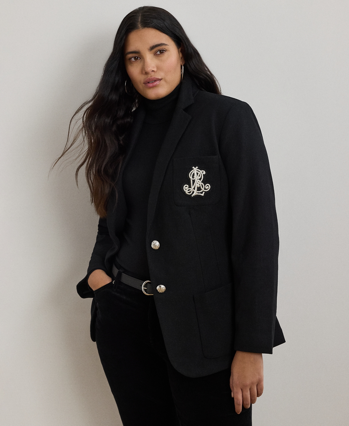 Plus Size Jacquard Blazer - Lauren Navy