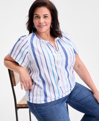 Plus Size Printed Flutter-Sleeve Top, Exclusively at Macy's 