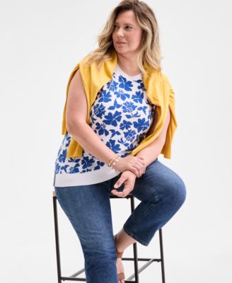 Plus Size Floral  Sleeveless Sweater, Exclusively at Macy's  