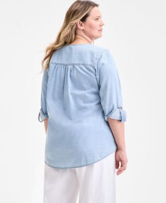 Plus Size Denim Popover Top, Exclusively at Macy's