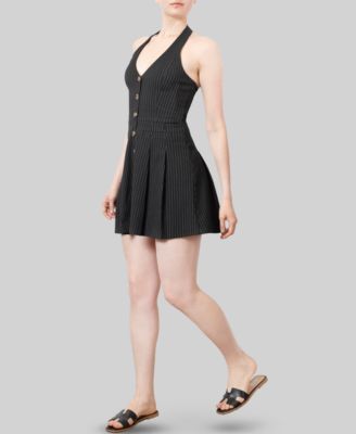 Crave Fame Juniors' Halter-Neck Button-Front Mini Dress