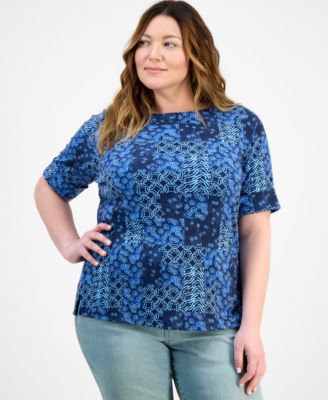 Style & Co - Plus Size Salt Floral Elbow-Sleeve Knit Top