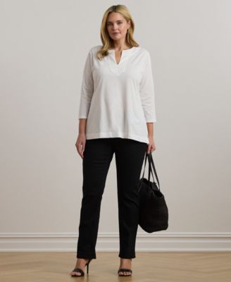 【税込?送料無料】 Plus Women's Lauren Ralph Lauren Size Three Split-Neck トップス