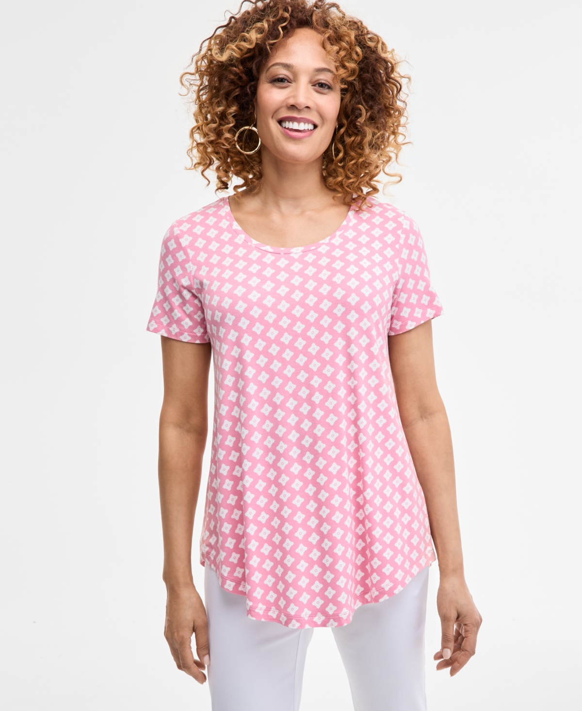 Women's Printed Scoop-Neck Short Sleeve Top, Exclusively at Macy's - Magnolia Blossom Combo