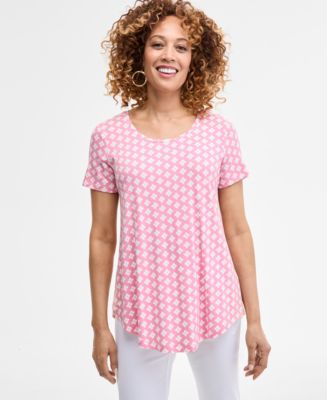 売れ筋商品|||ジェイエムコレクション カットソー トップス レディース Women's Floral Printed Scoop-Neck Short Sleeve Top, Exclusively at Macy's Garden White Combo JM Collection Women's Printed Scoop-Neck Short Sleeve Top