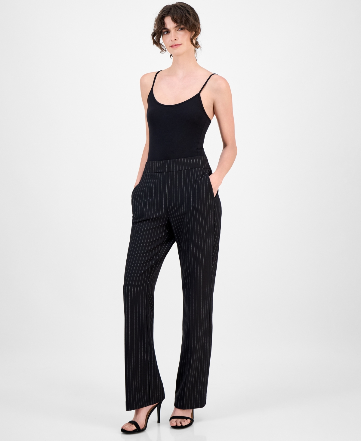 Women's Grace Pinstriped Pull-On Ponte Pants - Anne Black/white