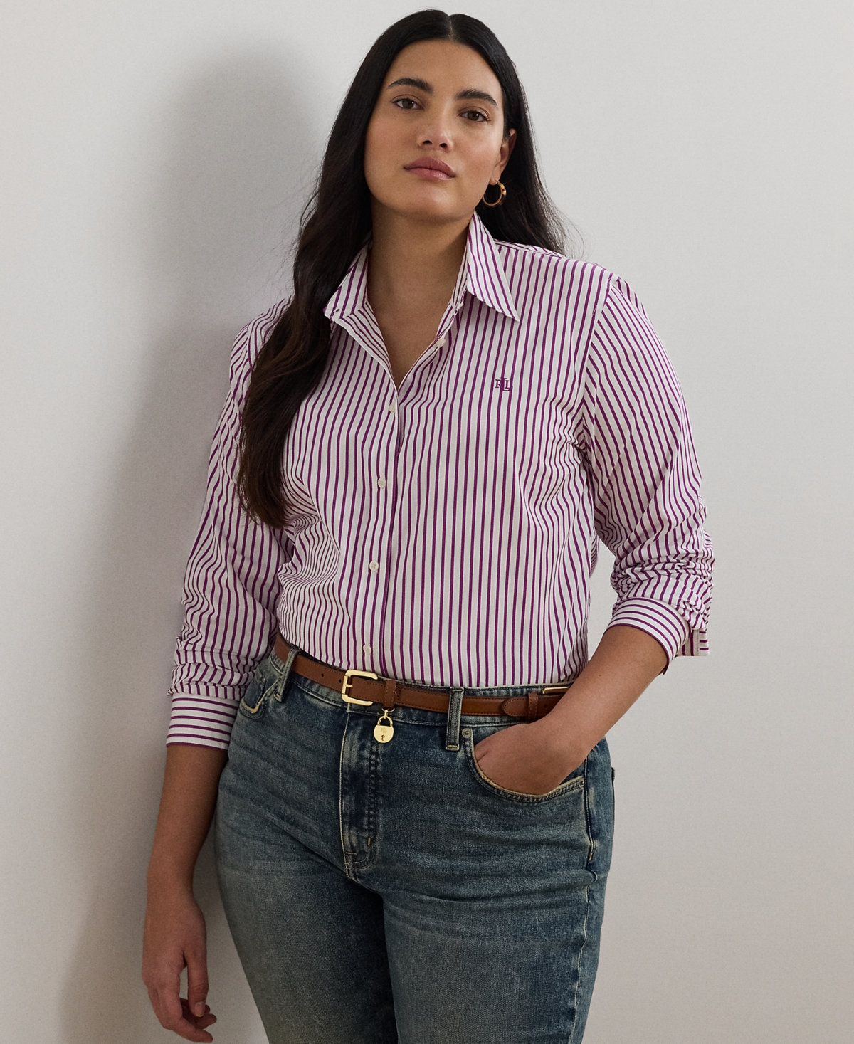 ラルフ・ローレン Lauren Ralph Lauren Plus Size クラシック Fit Striped Broadcloth Shirt レ Ralph Lauren Plus Size Classic-fit Striped Broadcloth Shirt