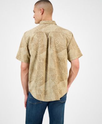 Men's Sand Desert Leaf-Print Linen Blend Shirt