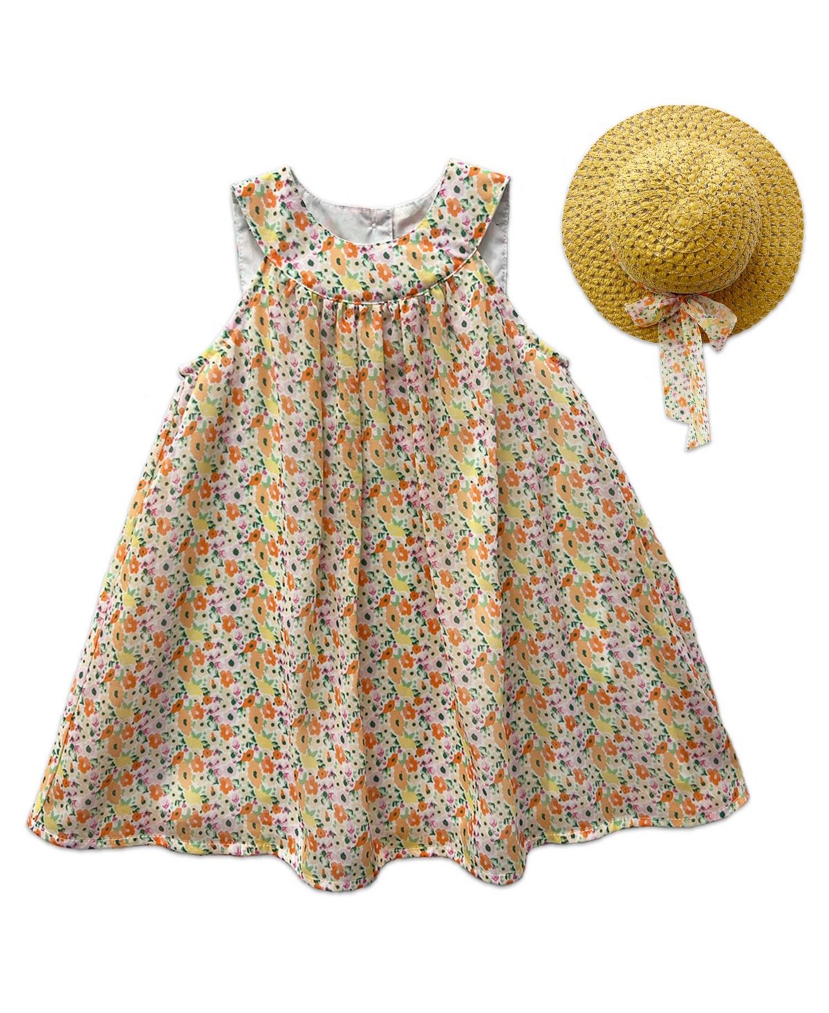 Shop Blueberi Boulevard Baby Girls Floral Print Tent Dress And Straw Hat Set