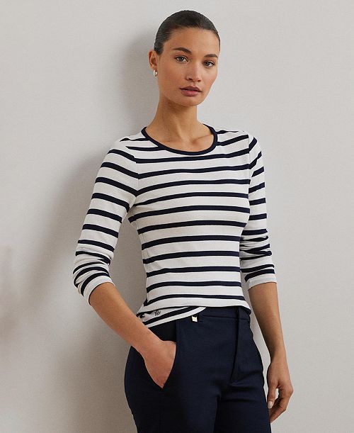alfani Lauren Ralph Lauren Long-Sleeve Stretch T-Shirt Women's Fashion Shoes & Accessories