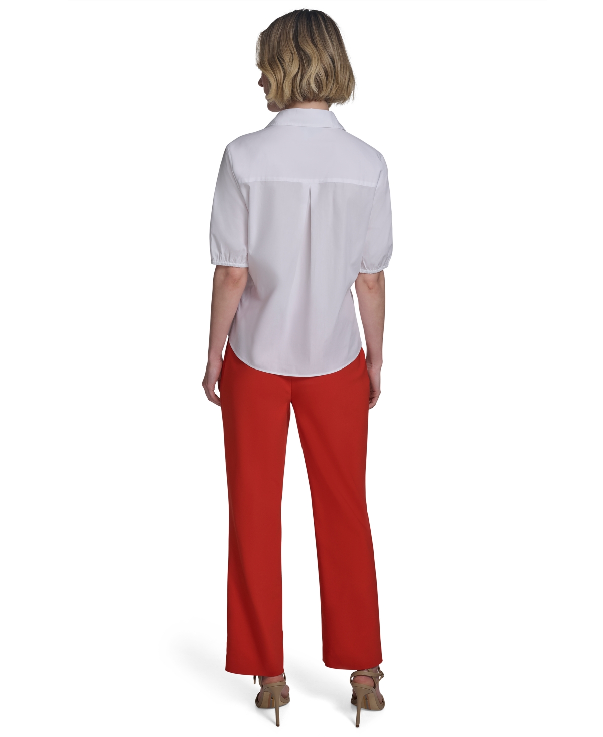 HALSTON WOMEN'S COTTON ELBOW-SLEEVE BUTTON-FRONT BLOUSE 