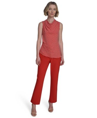 Women's Printed Cowlneck Sleeveless Top