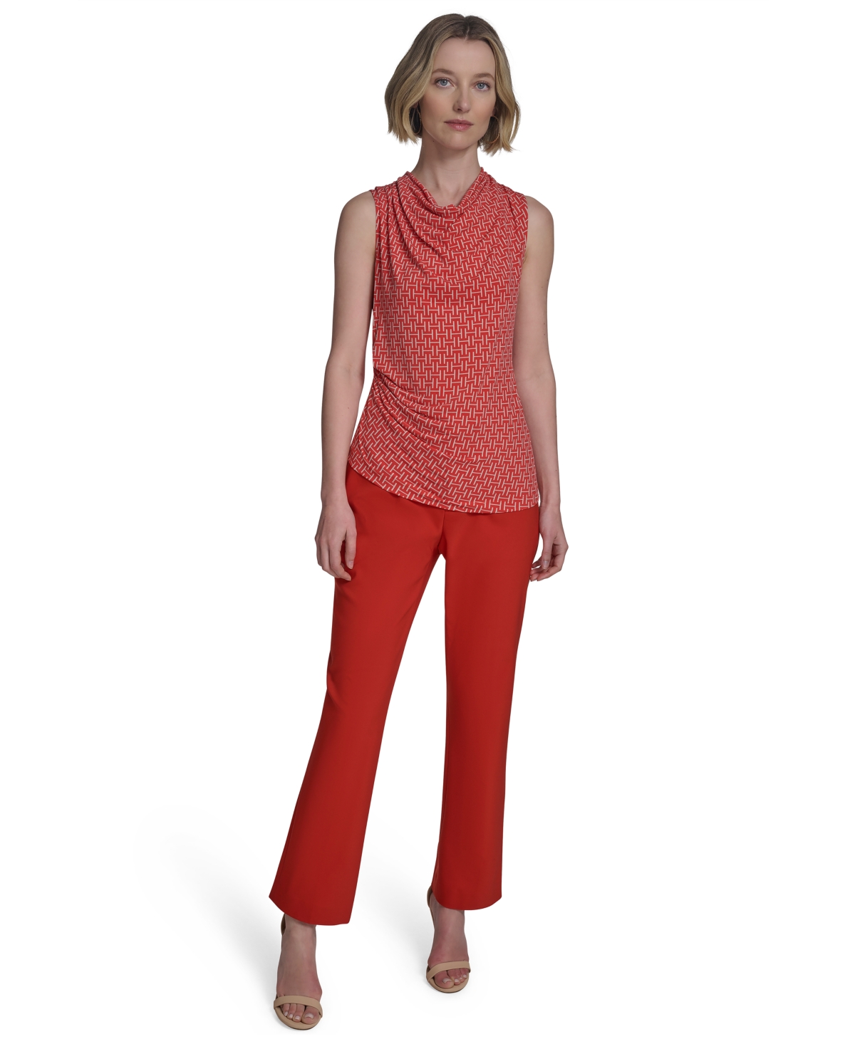 HALSTON WOMEN'S PRINTED COWLNECK SLEEVELESS TOP 