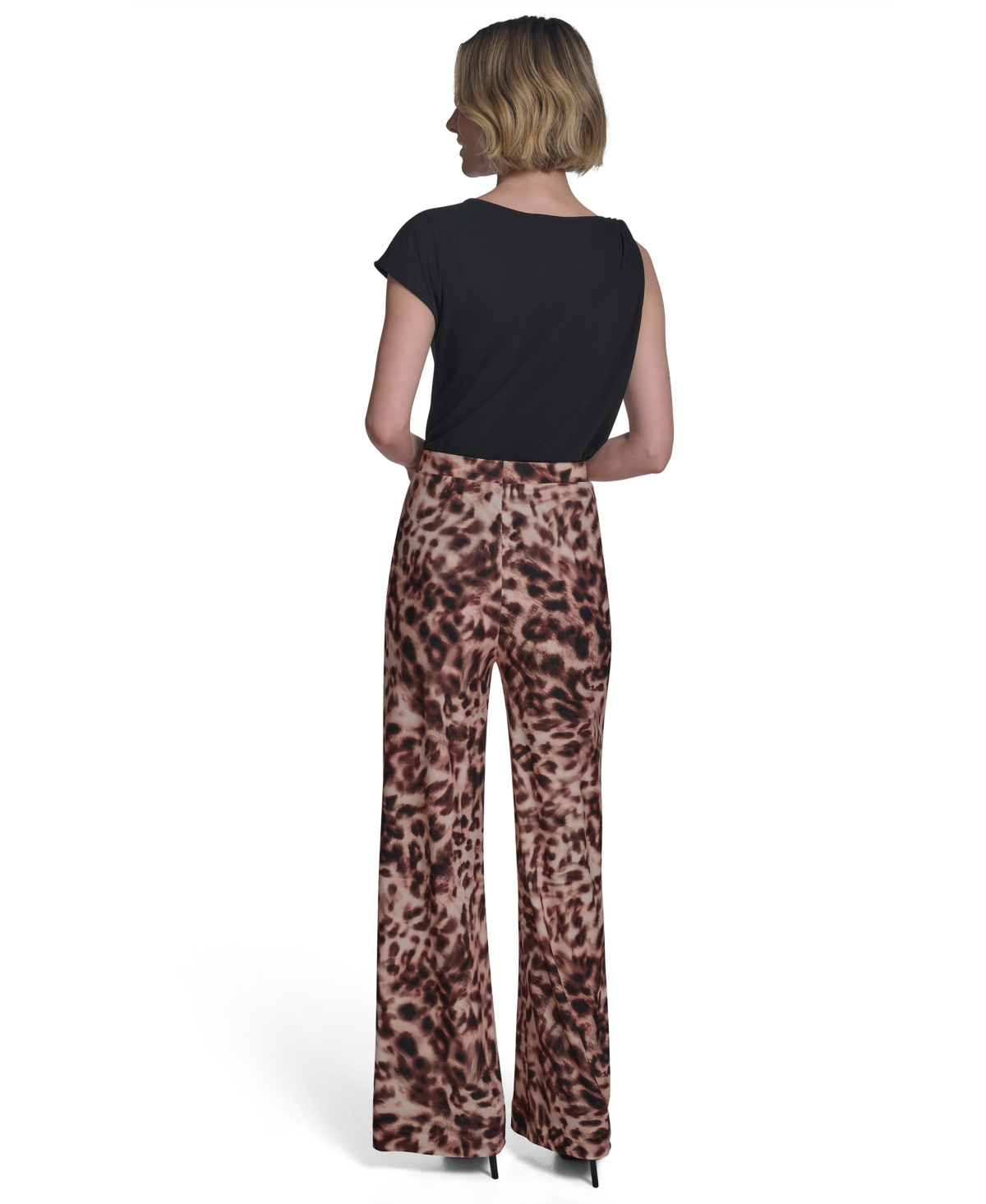 Halston Women's Printed Mid-rise Wide-leg Pull-on Pants In Brown