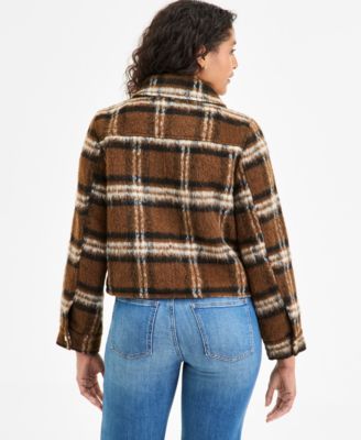 Women's Plaid Collared Zip-Front Coat