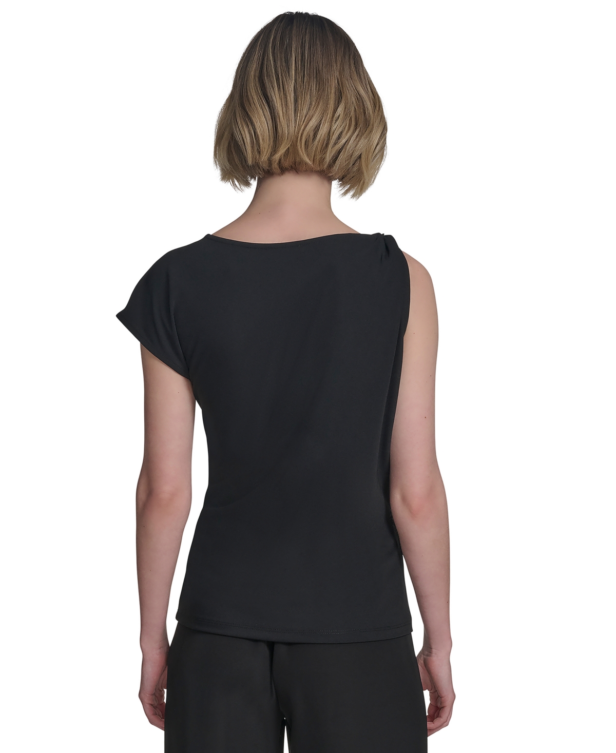 Halston Women's Asymmetric One-shoulder Hardware Top In Black