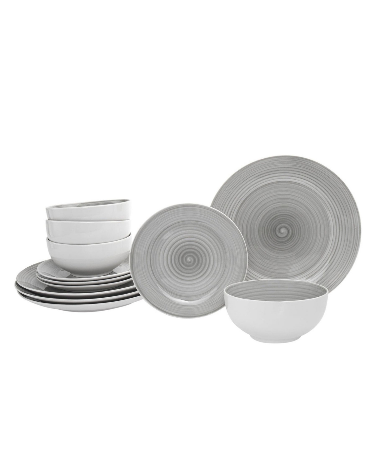 Spiral Grey 12 Pc. Dinnerware Set, Service for 4 - Grey
