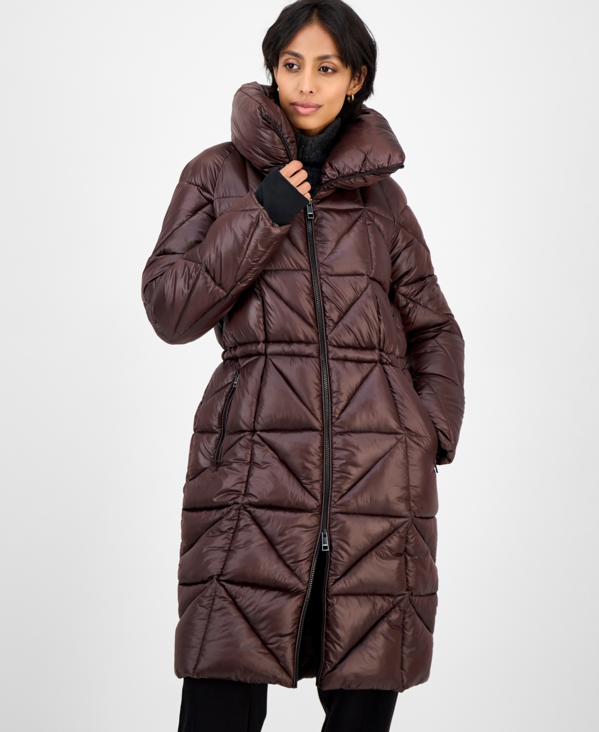 Bcbgmaxazria Women's Quilted Thumbhole-cuff Puffer Coat In Brown