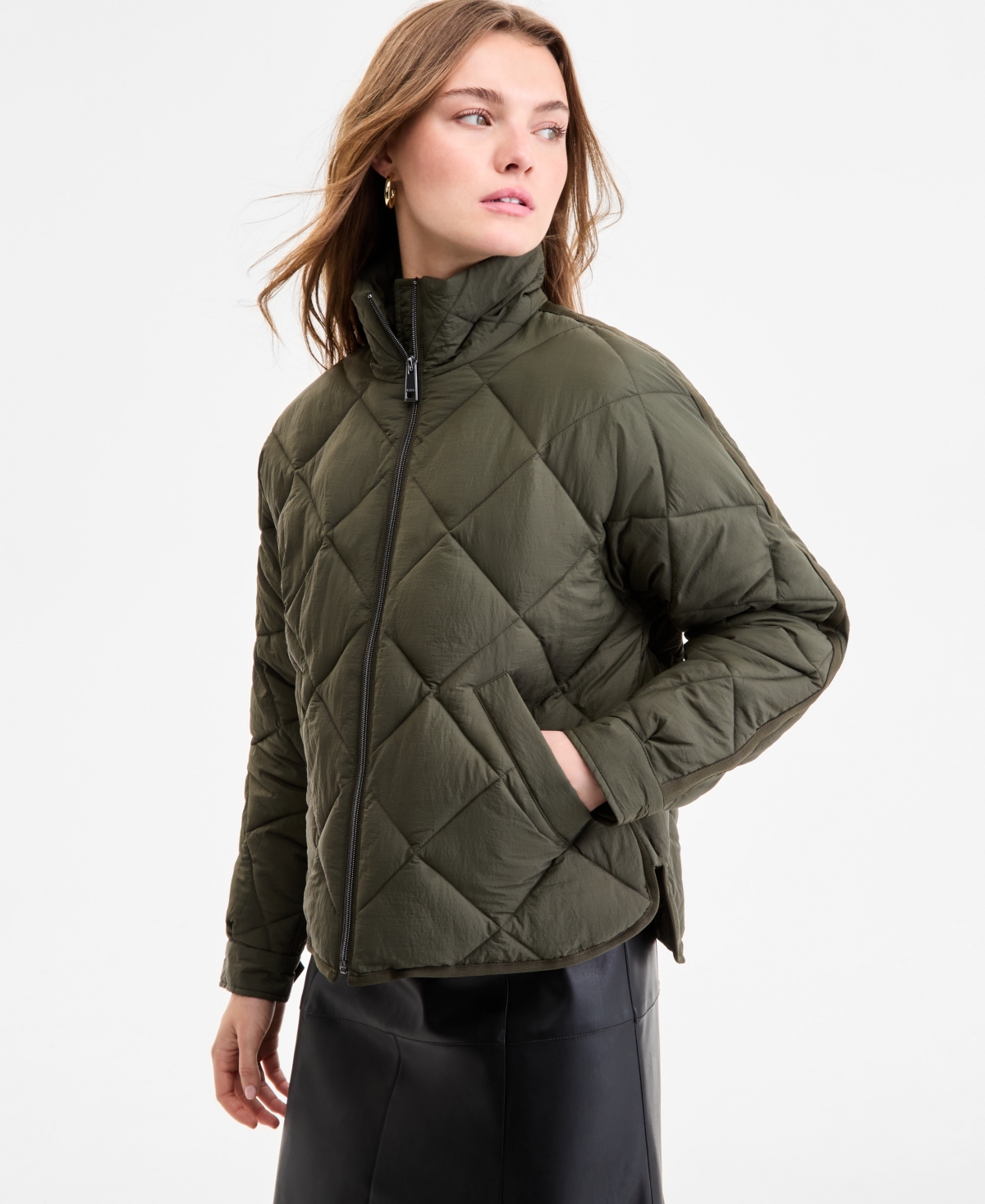 Bcbgmaxazria Women's Cropped Diamond Quilted A-line Jacket, Exclusively At Macy's In Green