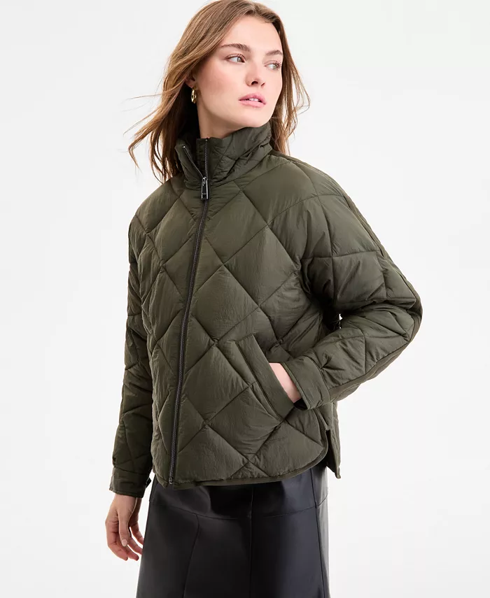 Women's Cropped Diamond Quilted A-Line Jacket - thumbnail 5