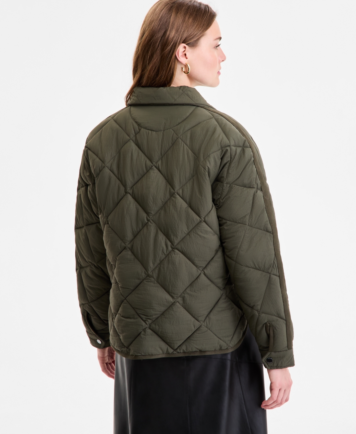 Bcbgmaxazria Women's Cropped Diamond Quilted A-line Jacket, Exclusively At Macy's In Green