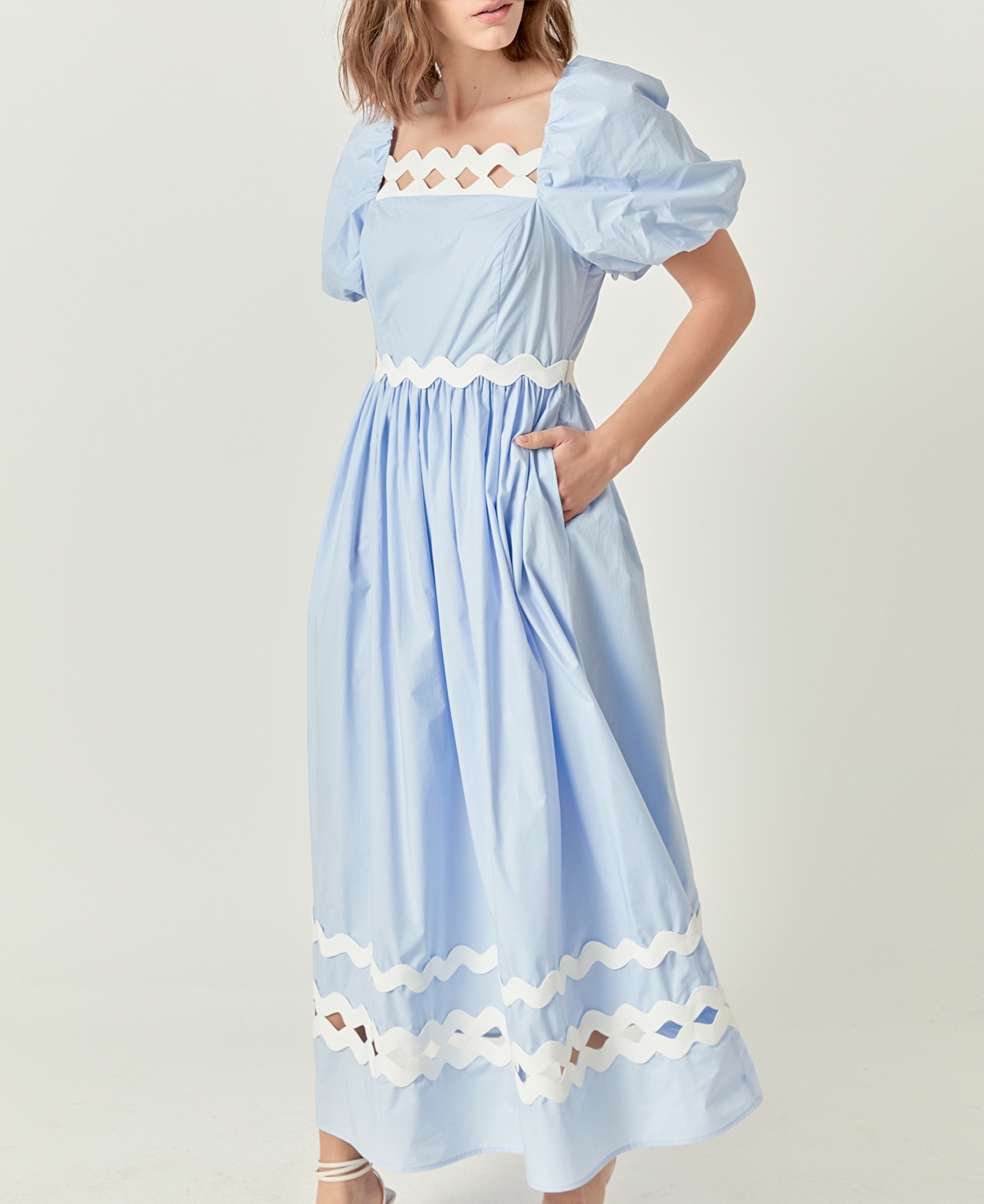 ENGLISH FACTORY WOMEN'S SCALLOP-TRIM COTTON MIDI DRESS 