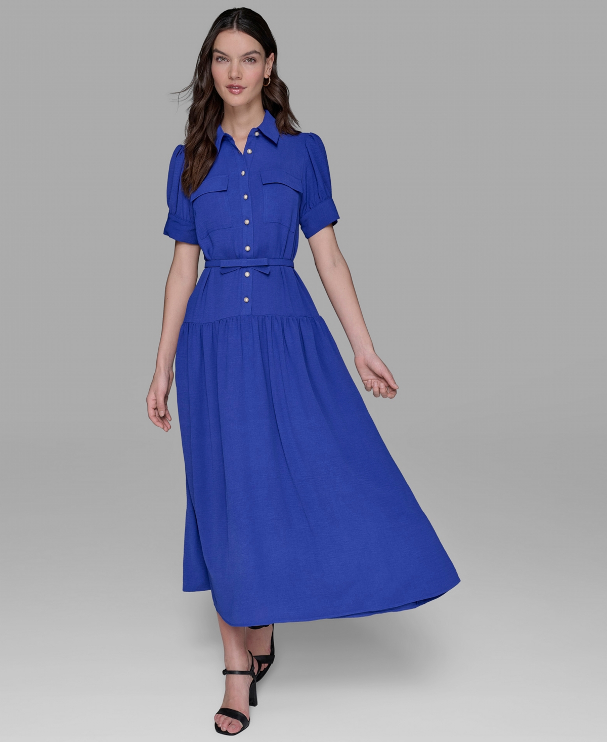 Karl Lagerfeld Women's Belted Puff-sleeve Midi Shirtdress