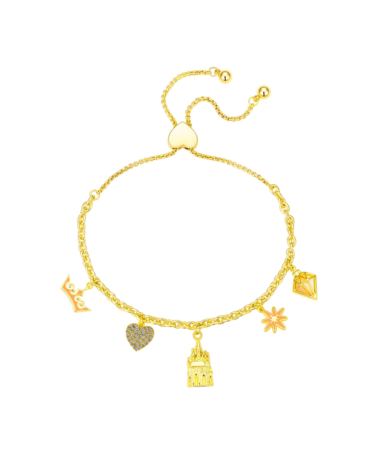 Cubic Zirconia and Crystal Princess Bolo Bracelet - Gold
