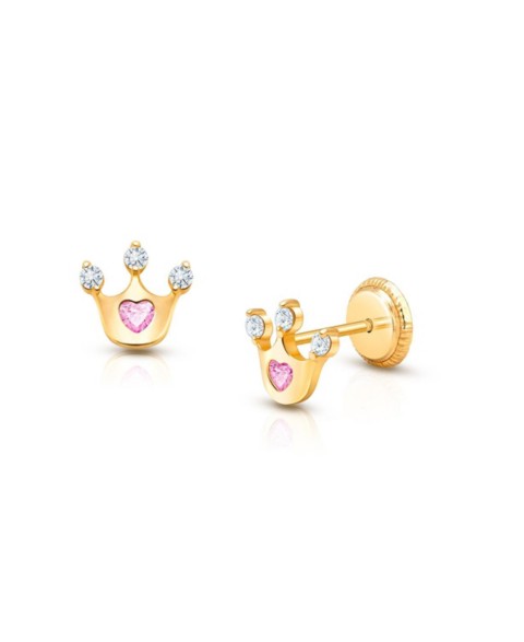 Детские Tiny Blessings 14K Gold Princess at Heart Studs Screw Back Earrings