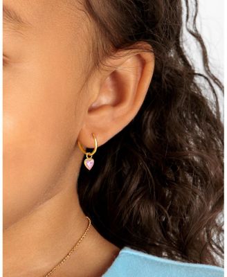 Children's 14K Gold Pink Heart Drop Classic 11mm Girls' Huggie Hoop Earrings