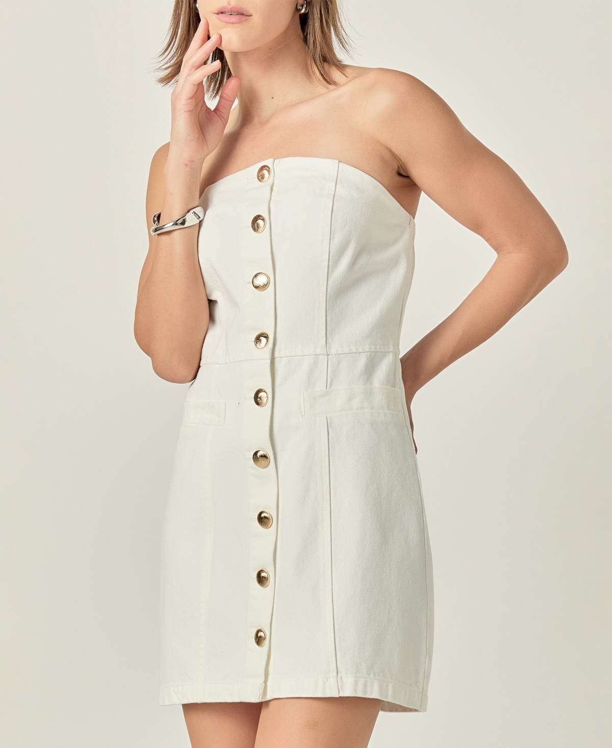 English Factory Women's Strapless Button-front Sheath Dress