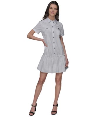 KARL LAGERFELD PARIS - Women's Embellished Shirred Shirtdress