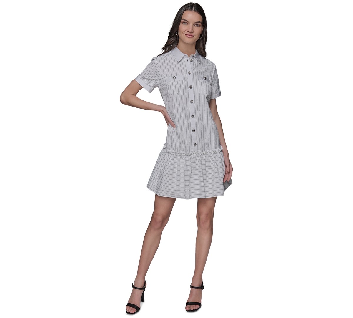Karl Lagerfeld Women's Embellished Shirred Shirtdress In Gray