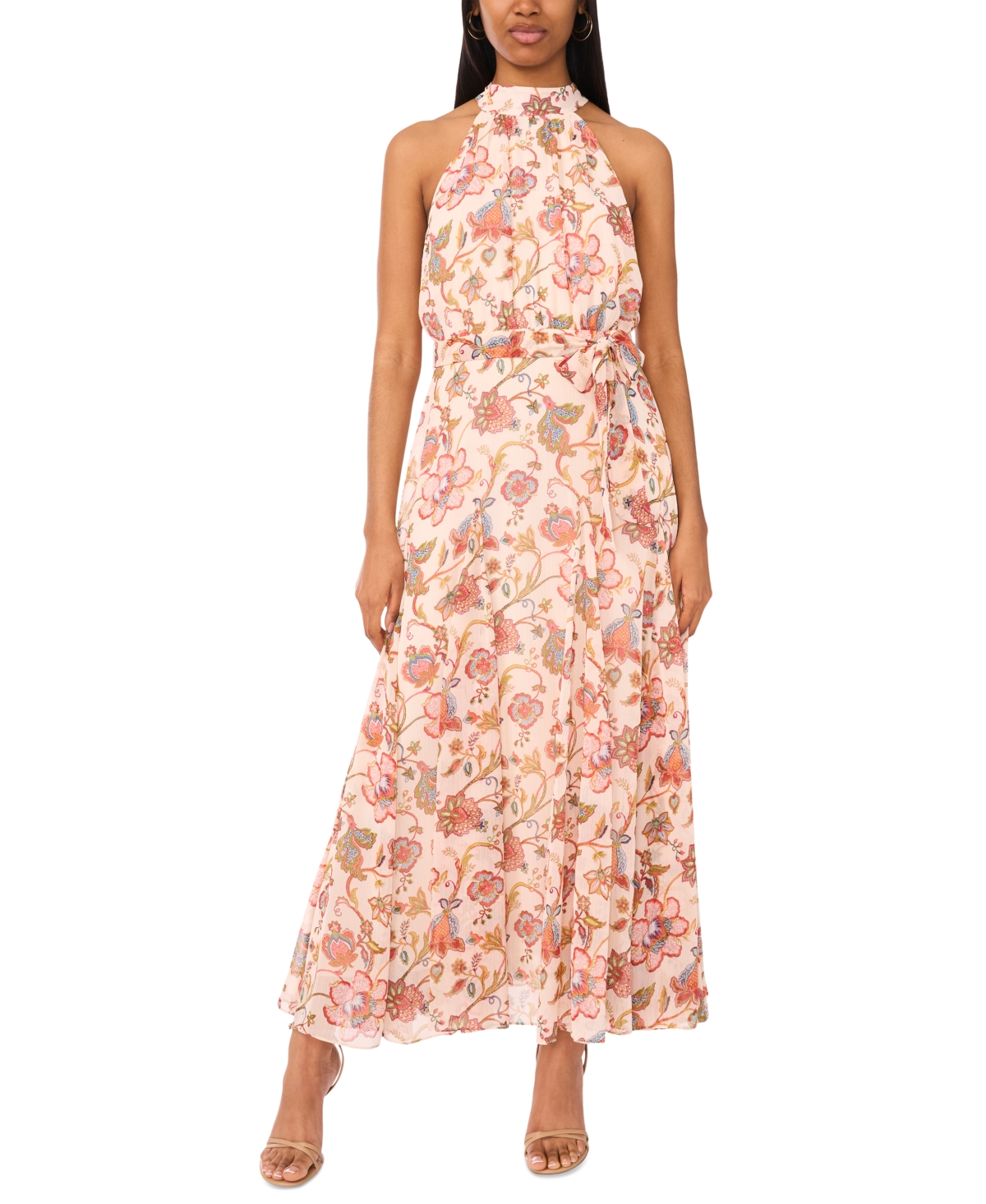 Women's Printed Tie-Wait Sleeveless Maxi Dress - Corsage
