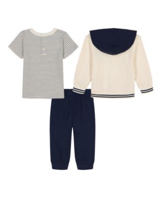 Baby Boys 3-Piece Stripe T-Shirt, Signature Snap-Front Hoodie and Jogger Set