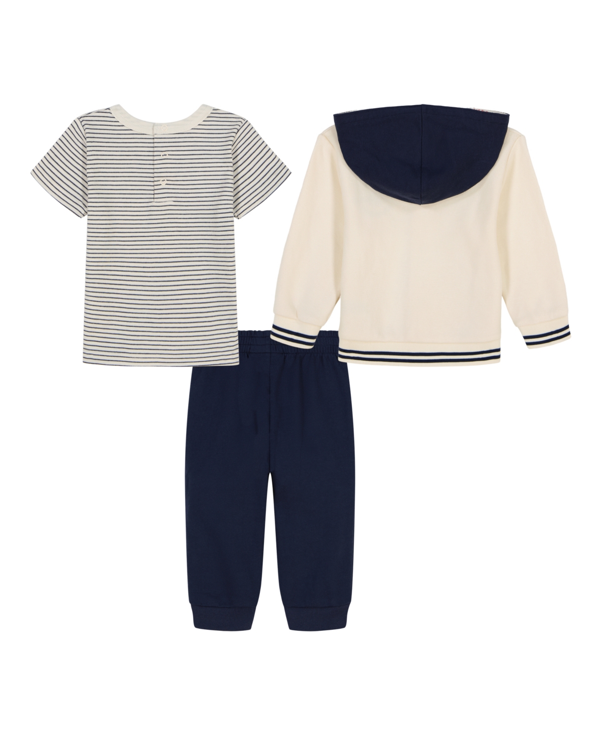Tommy Hilfiger Baby Boys 3-piece Stripe T-shirt, Signature Snap-front Hoodie And Jogger Set In Multi
