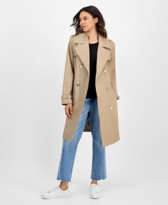 Women's Double-Breasted Studded Belted Trench Coat