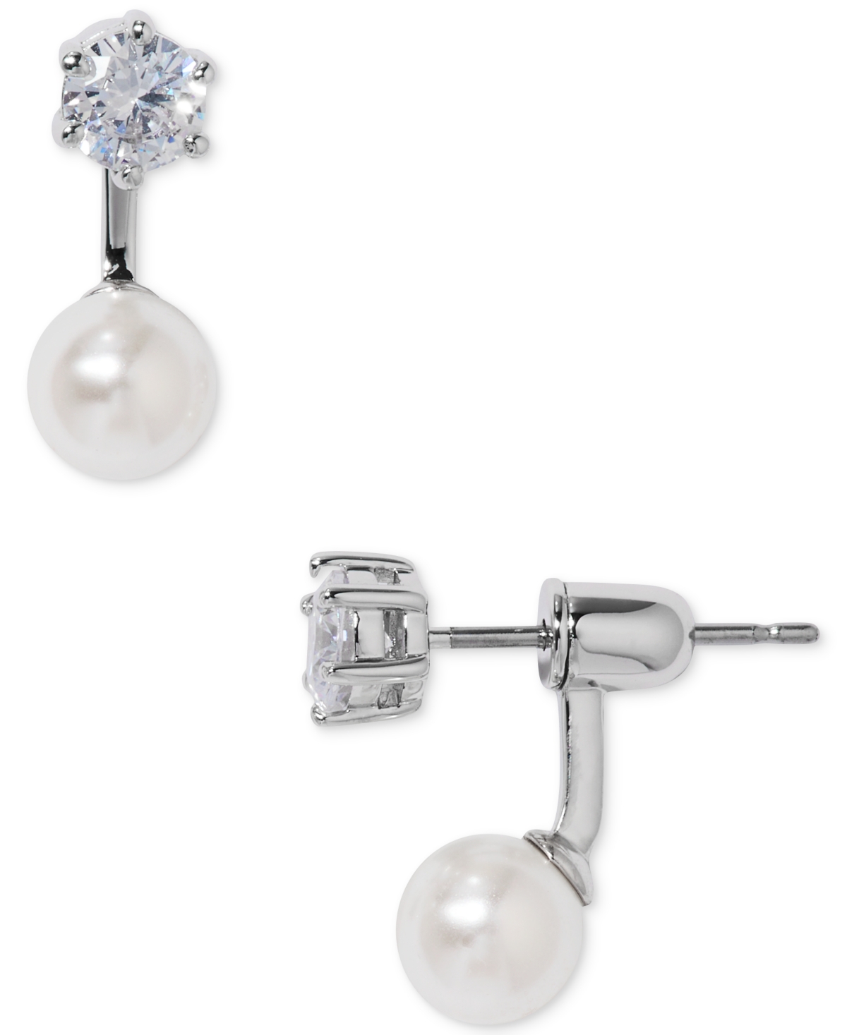 Silver-Tone Imitation Pearl & Cubic Zirconia Maisie Front & Back Earrings, Exclusively at Macy's - Silver