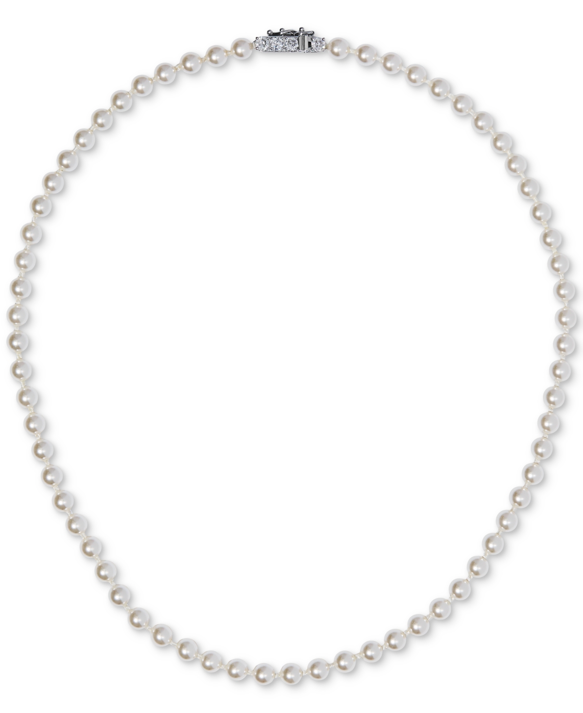Silver-Tone Imitation Pearl & Cubic Zirconia Clasp 16" Strand Collar Necklace, Exclusively at Macy's - Silver