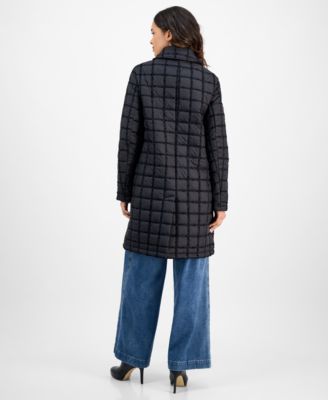 Women's Long Boucl&eacute; Windowpane Quilted Coat