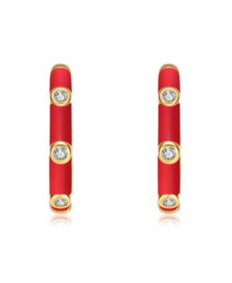 Elegant 14K Gold Plated Enamel Cubic Zirconia Hoop Earrings