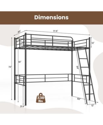 Twin Size Loft Bed Metal Bed Frame with Ladder and Guardrails