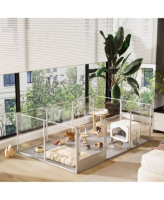 Transparent Pet Pen with Mat for Dog/Cat/Rabbit Litter Box