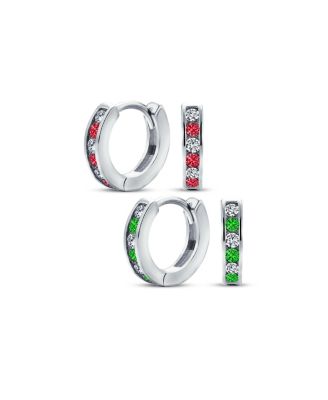 Tiny Multi Color Cubic Zirconia CZ Hoop Earrings Sterling