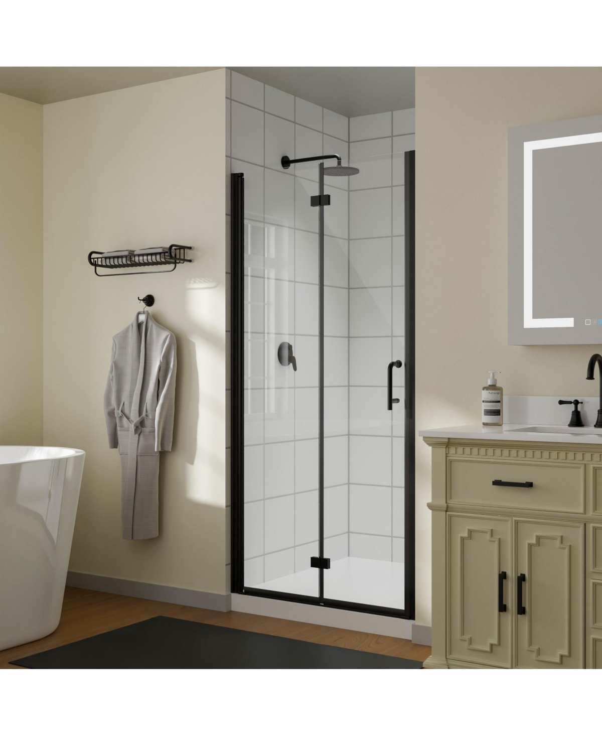 Pivot Frameless Shower Door with Clear Glass for Bathroom
