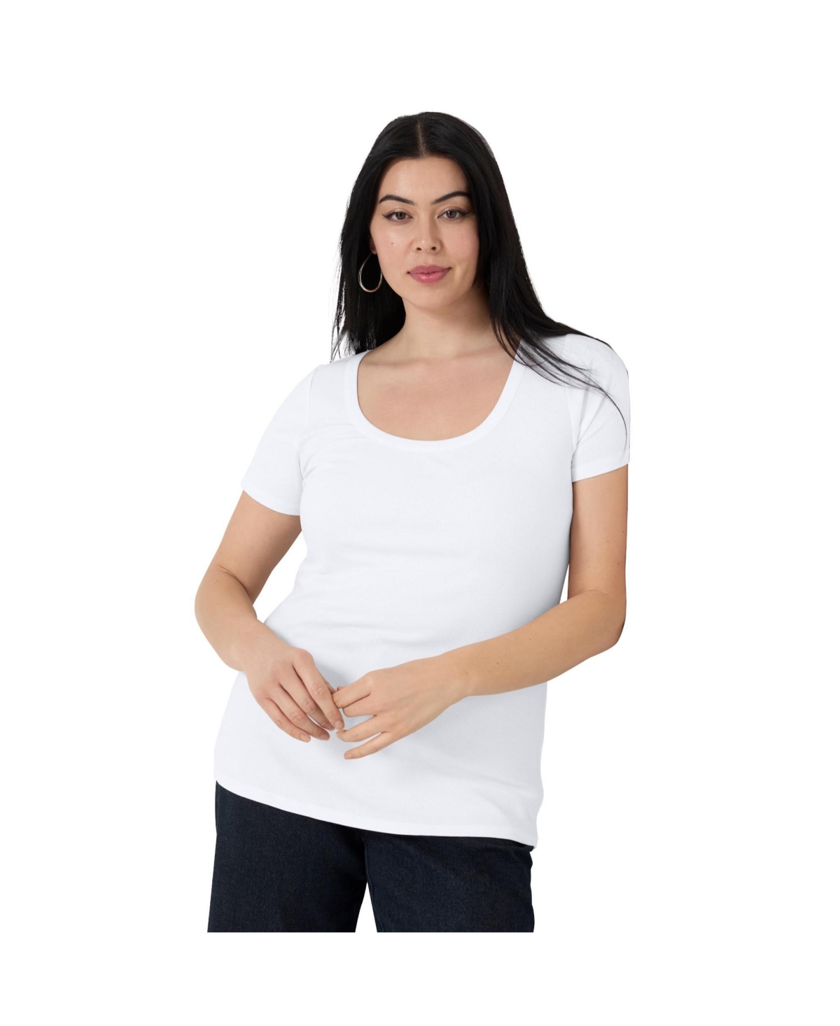 Plus Size June + Vie Ribbed Scoopneck Top - White