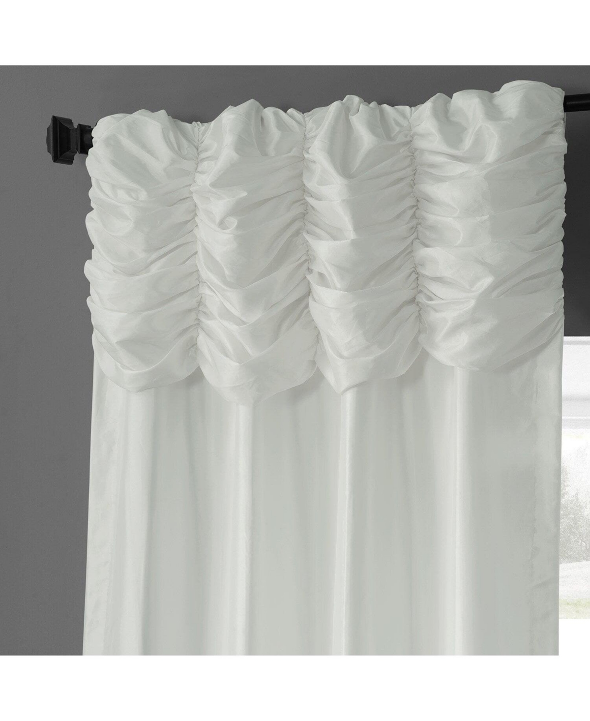 Half Price Drapes Eggshell Ruched Solid Faux Silk Taffeta Room Darkening Curtain In White