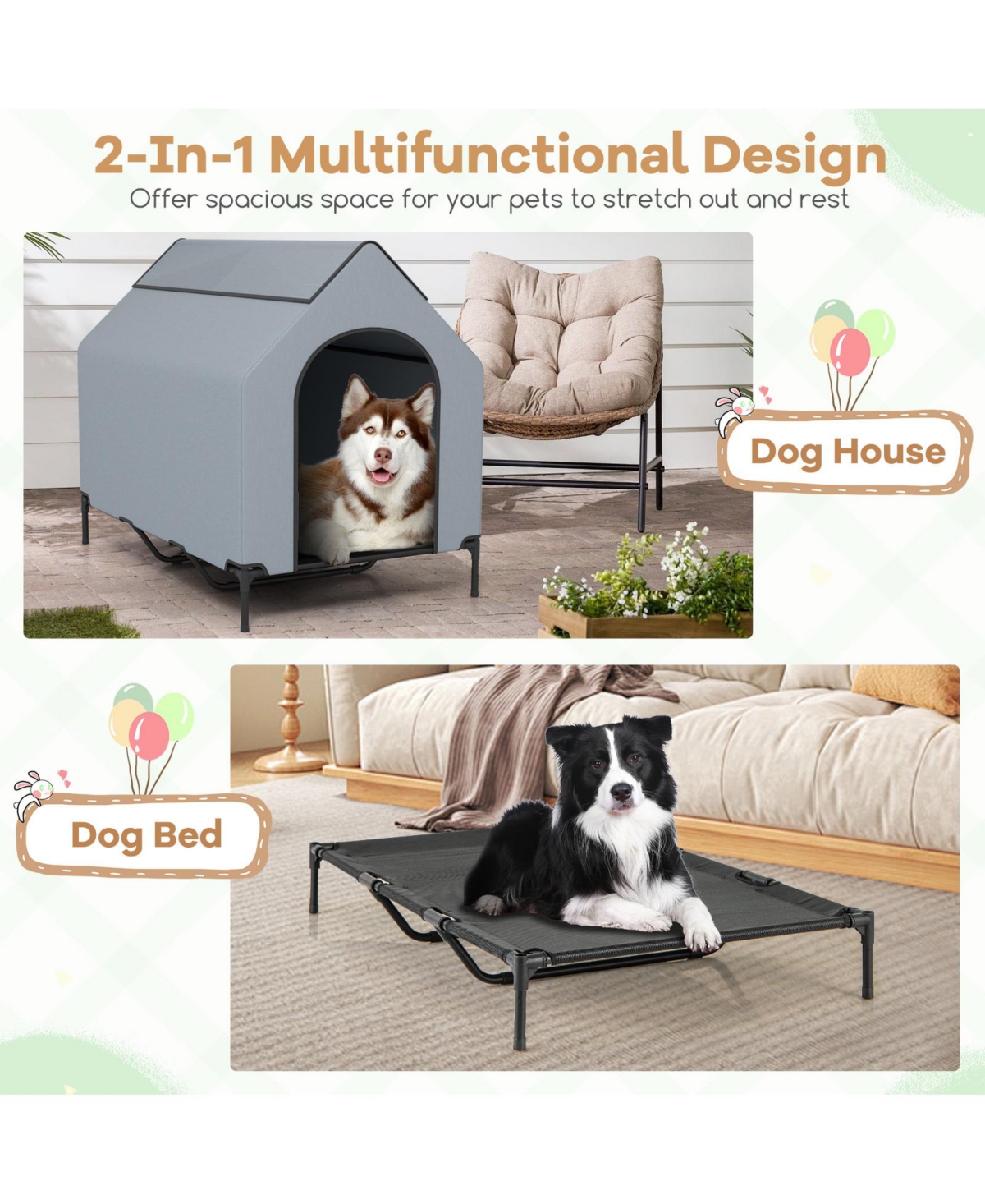 Elevated Pet House for Outdoors with Ventilated Windows – Waterproof and Comfortable Pet Shelter